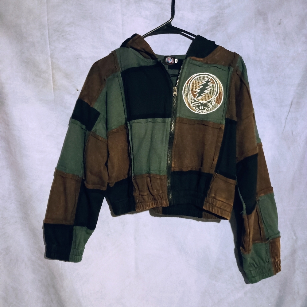 Grateful Dead Embroidered Patchwork Cropped Zip U… - image 1